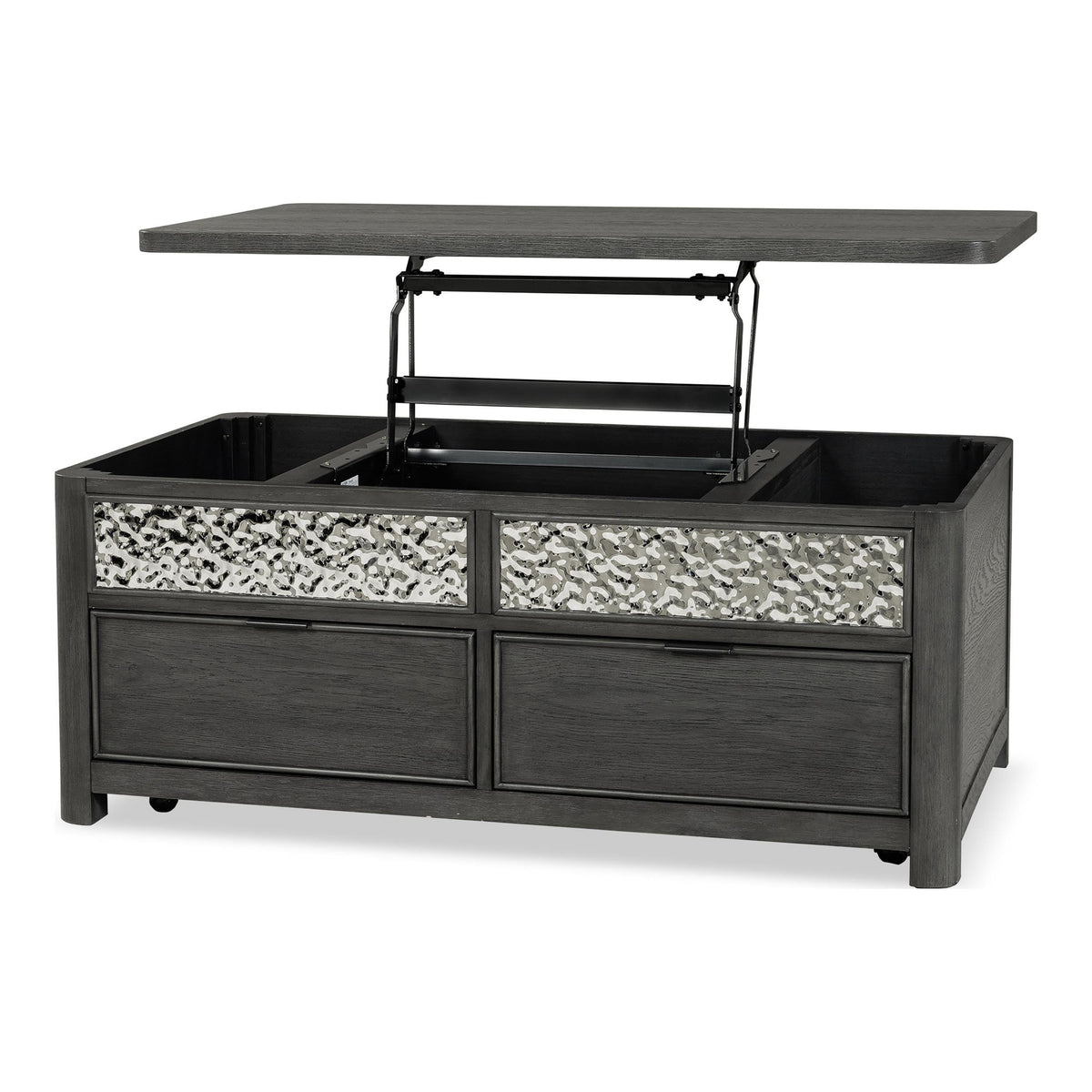 Furniture of America Selyra Modern Contemporary Solid Wood 46-inch Lift-top Rectangular Coffee Table with Dented Stainless Steel Accents, Wire Brush and Ball-Bearing Glides for Living Room, Ash Gray