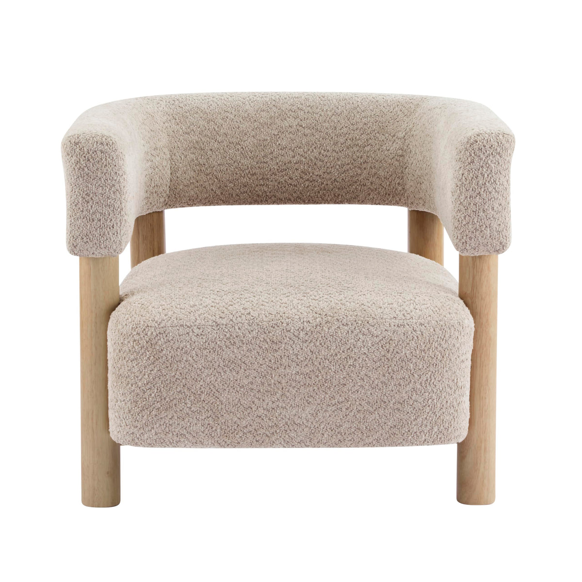 Christopher Knight Home Carly Low Profile Accent Chair, Round Backrest Side Chair, Living Room Armchair with Boucle Fabric Cushion, Comfy Reading Chair for Bedroom, Wooden Single Lounge Sofa, Wheat