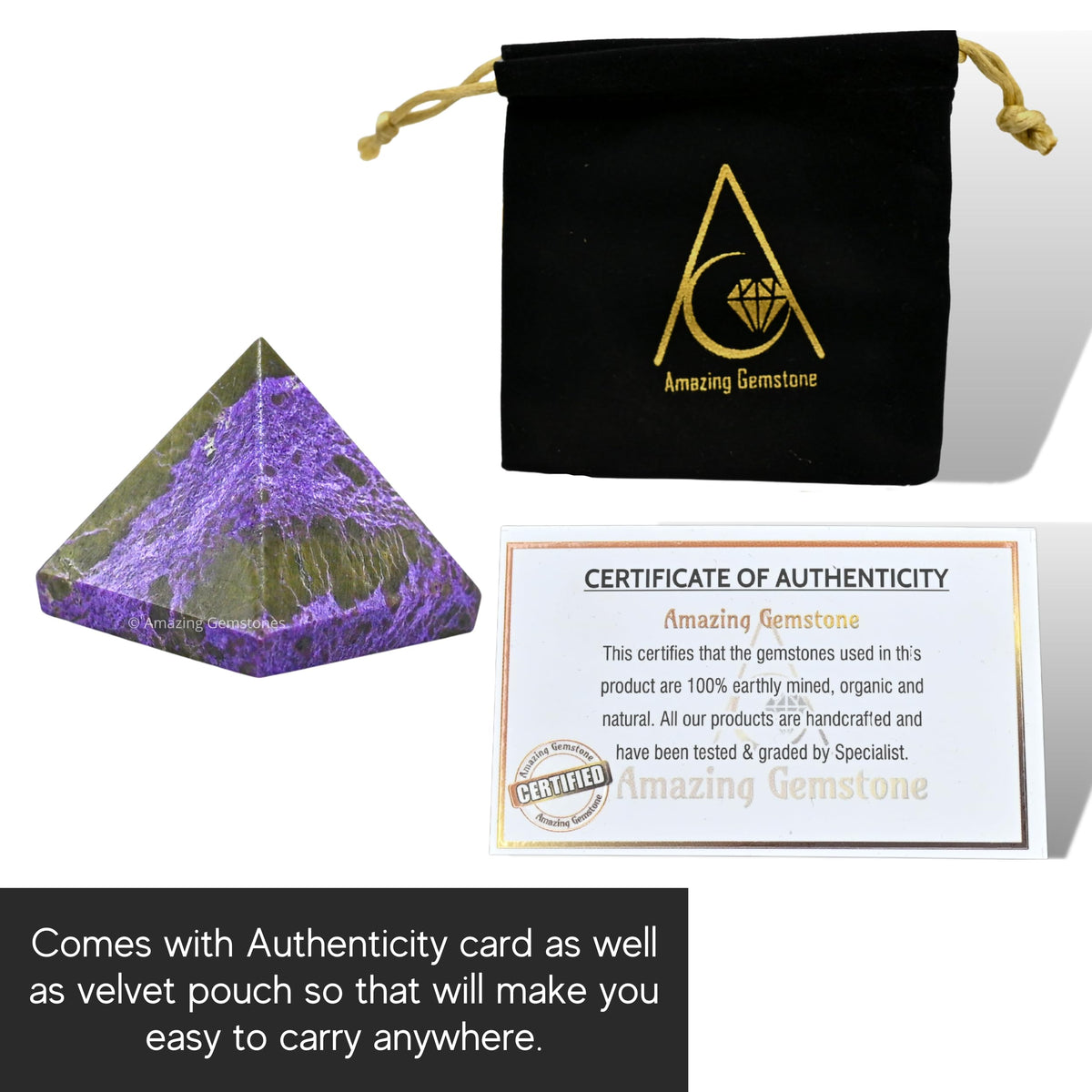 Amazing Gemstone Stichtite Pyramid Crystal Healing Stones - 1" Great Pyramid Figurine of Natural Stone Pyramid for Meditation, Reiki, Chakra Balancing and Crystal Pyramids Grid