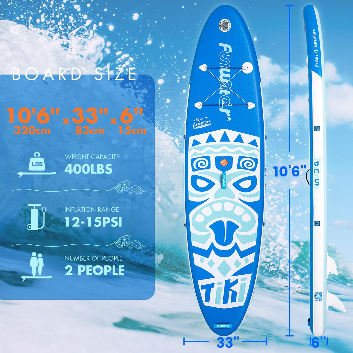 FunWater 10'6×33"×6" Inflatable Stand Up Paddle Board with Premium SUP Paddleboard Accessories, Wide Stable Anti-Slip EVA Deck,Paddle Boards for Adults & Youth of All Skill Levels