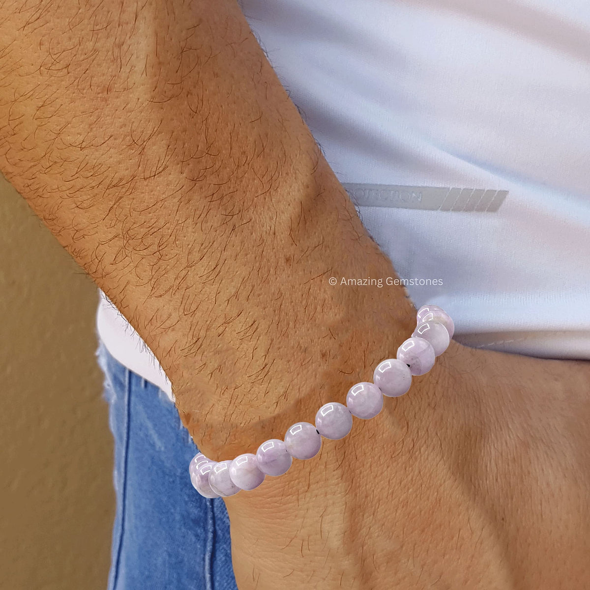 Amazing Gemstone Kunzite Bracelet, Gifts For Men & Women - Protection Healing Crystal Bracelet - 8mm Gemstone Beaded Adjustable Bracelet, Pulseras Para Hombres Mujer Stocking Stuffers