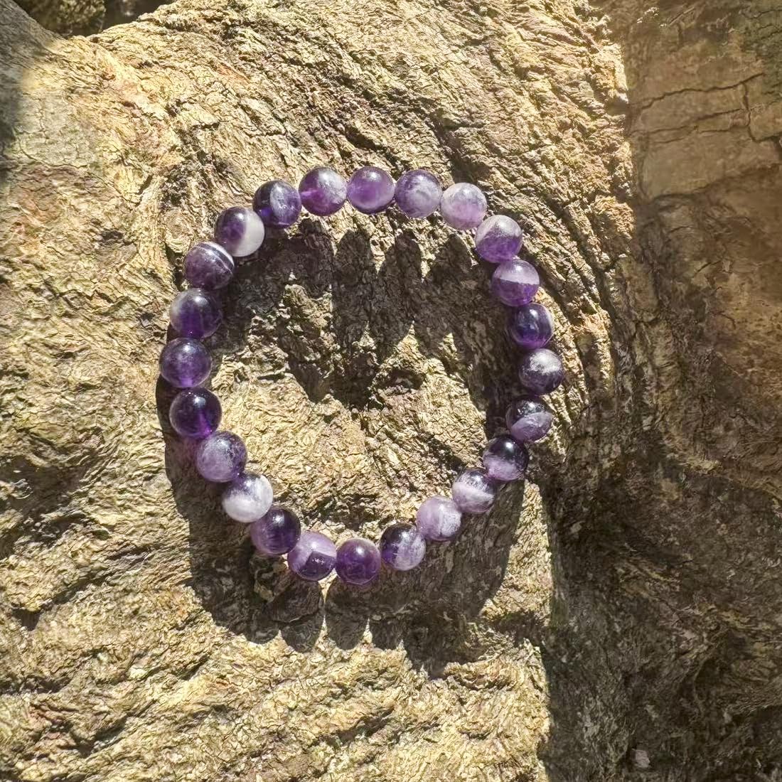 8MM Amethyst Bracelet (Include Cotton-like) | Natural and Classic | Resisting Negative Energy | Dream Amethyst | For Girlfriend Mom Sister | fits for small wrist size about 6.5-7 inch