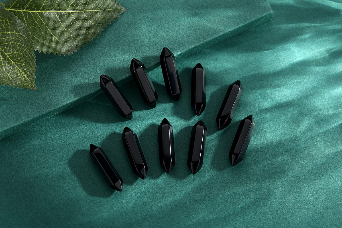 10 PCS Black Obsidian Healing Crystals Wands Polished Tumbled Stones Bulk Natural Hexagonal Pointed Stocking Stuffers Reiki Energy Balancing Meditation Therapy Chakra Wand Set