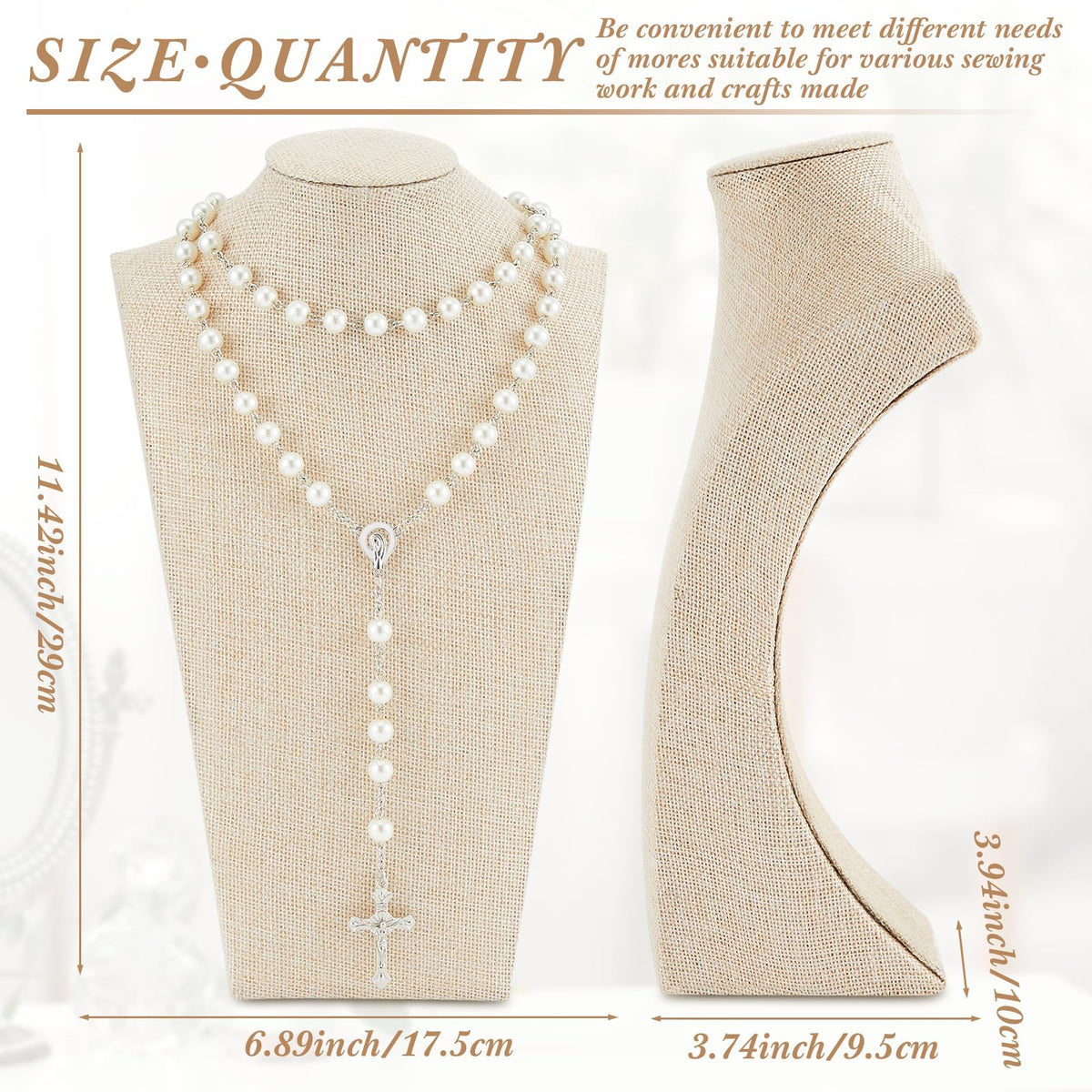 Kigley 3 Pcs Linen Jewelry Display Bust Necklace Display Stand Necklace Mannequin Holder for Jewelry Selling Trade Shows(Beige,11.42 x 6.89 Inch)