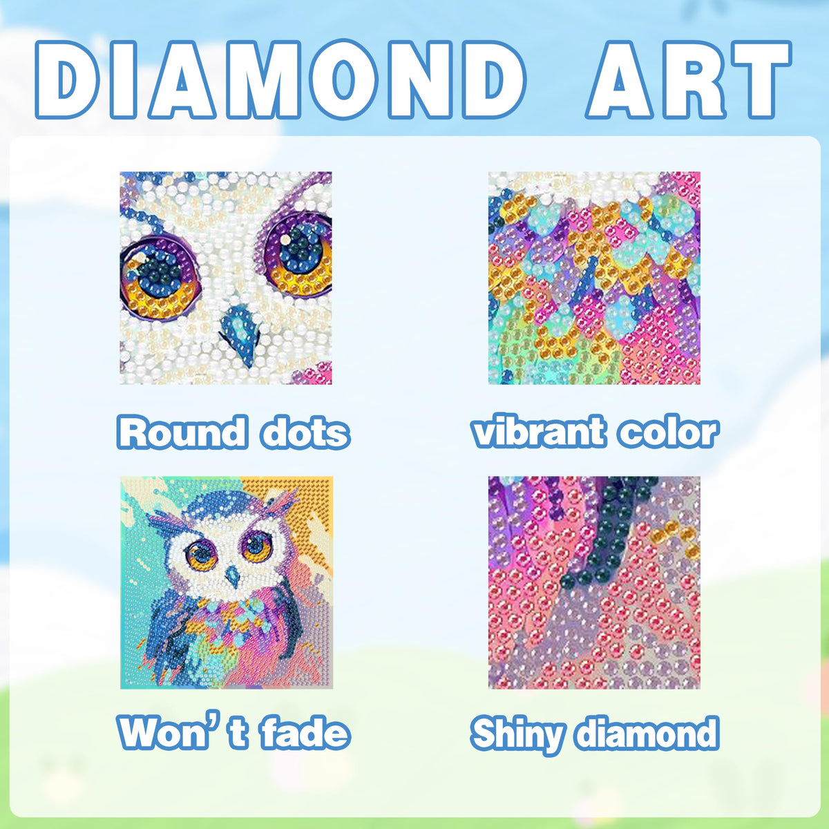 4 Pack 5D Diamond Painting Kits for Kids Ages 3-12 - Each 5.91x5.91 Inch - 4 Animal Designs (Alpaca, Owl, Panda, Sloth) - DIY Educational Toys for Children Girls & Boys to Develop Focus & Creativity