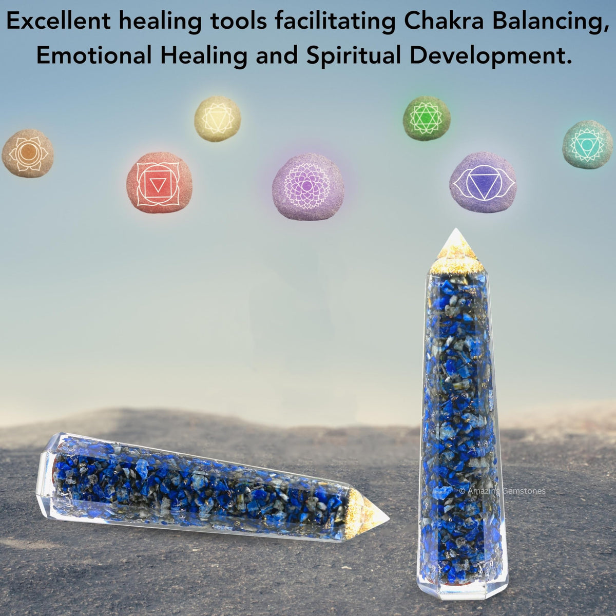 Amazing Gemstone Lapis Lazuli Orgonite Orgone Crystal Towers - Large 4.5" Orgonite Crystal Wand Obelisk Tower Point for Meditation, Crystals and Healing Stones Gift and Protection