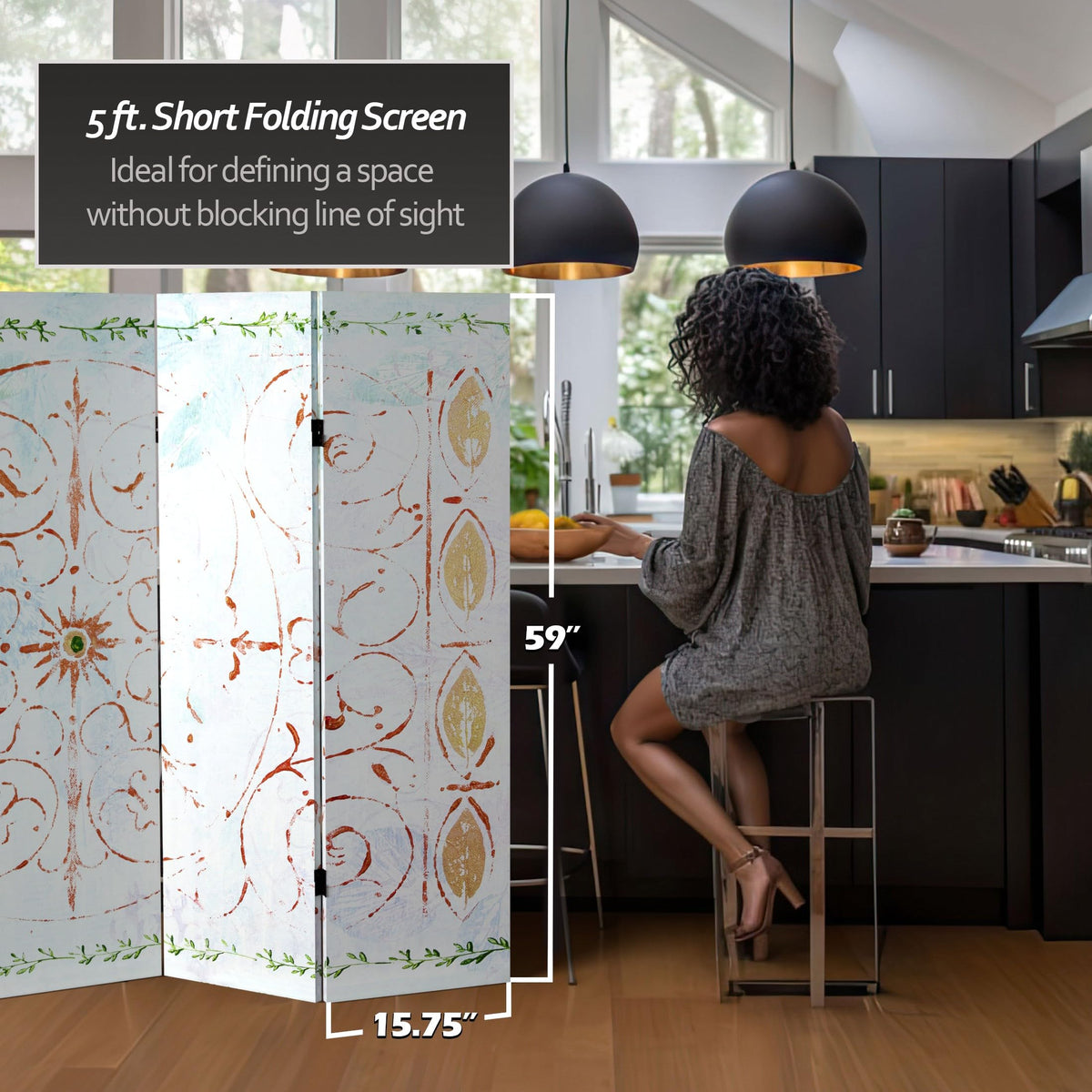 Red Lantern 5 ft. Tall Winter's Peace Canvas Room Divider 5 Panel Freestanding Folding Privacy Screen, Partition, and Separator for Modern and Contemporary Bedroom, Home Office, Studio, Dorm