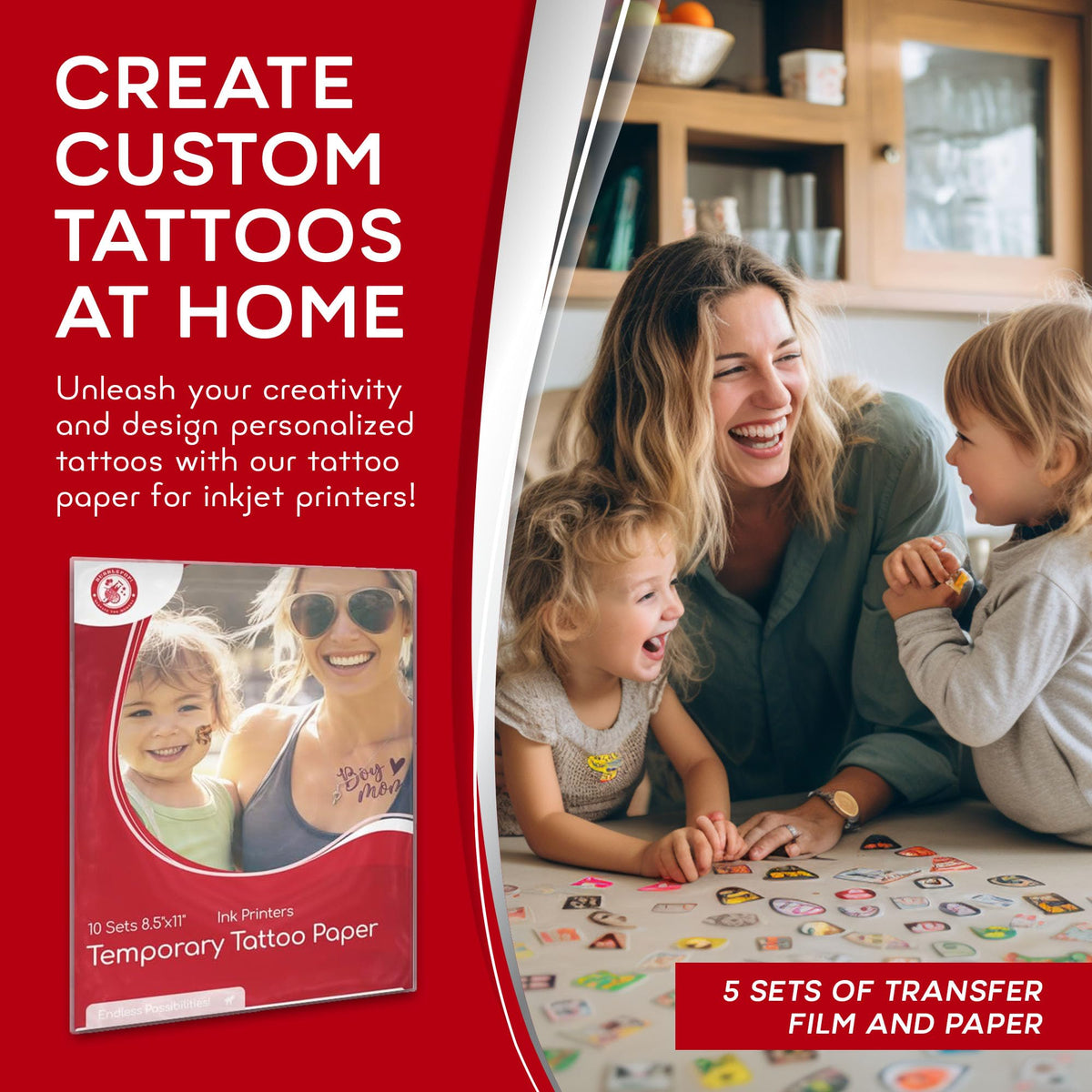 BubblePop! Printable Temporary Tattoo Paper for Inkjet Printer - Skin-Safe, Water-Resistant, Blank 8.5x11” Sheets for Personalized Designs - Make Your Own Temporary Tattoos at Home - 10 Set