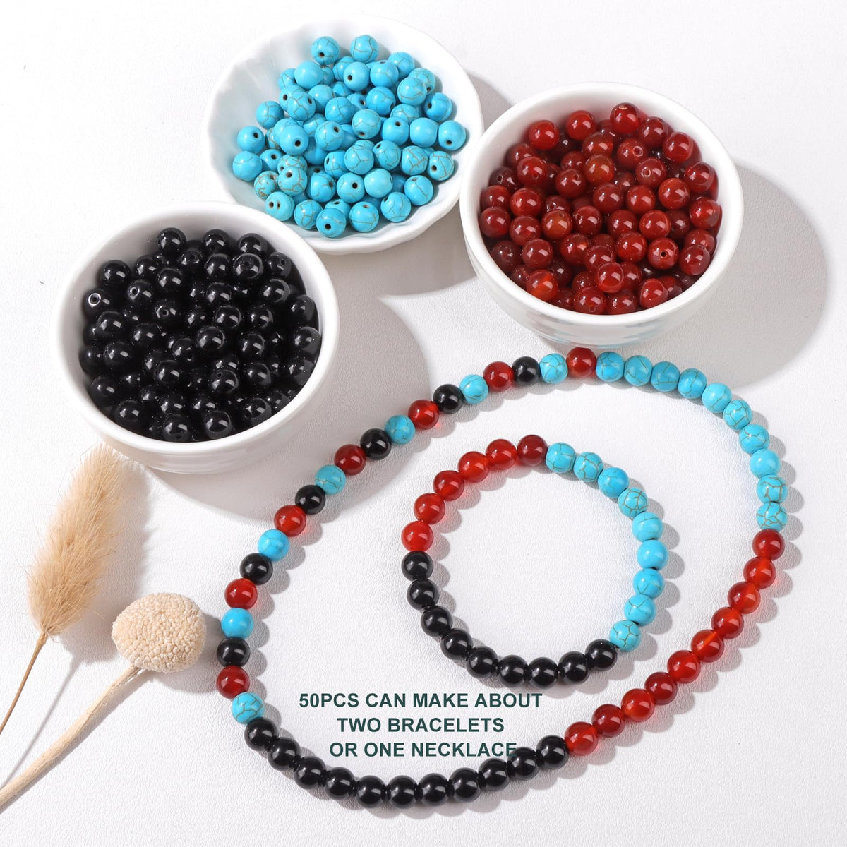Risyfjew 50PCS 8mm Natural Black Obsidian Beads Gemstone Round Loose Beads for Jewelry Making Chakra Crystal Stone Beads for Bracelets Necklace Earrings Making Supplies (50pcs/Strand)