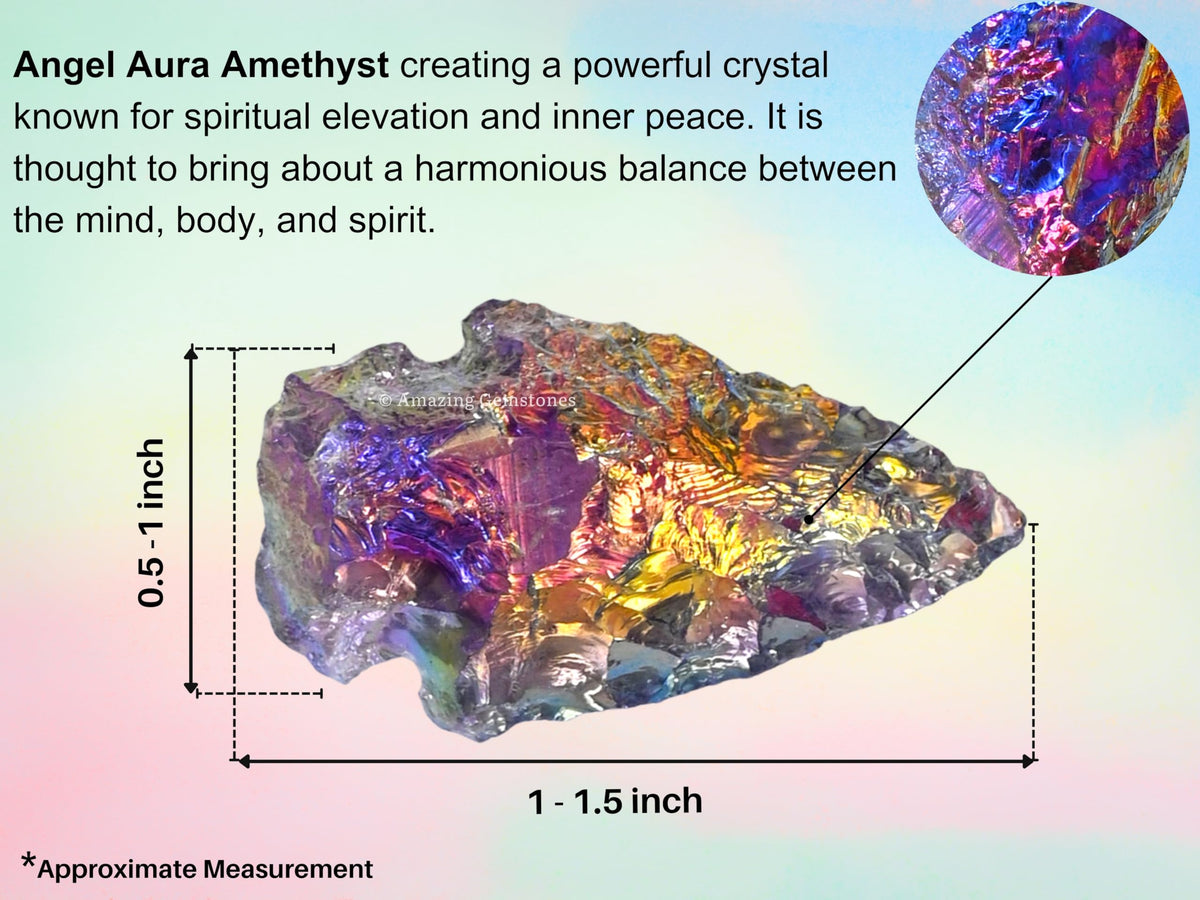 Amazing Gemstone Angel Aura Amethyst Arrowhead, Crystal and Healing Stone Flint Rock Arrow Head - 1 to 1.5 Arrowheads for DIY Project Craft Point Jewelry Making