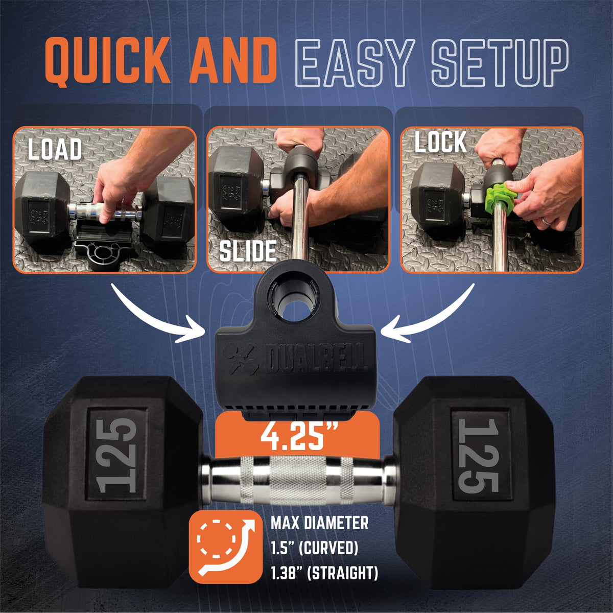 Dualbell Dumbbells to Barbell Converters- Quick Setup Dumbbell Connectors, 500lb Capacity Barbell Adapters, Secure Fit, Quick Setup, Fits 1" Bars, Home Gym Equipment, Black Superset w/Yellow Collar