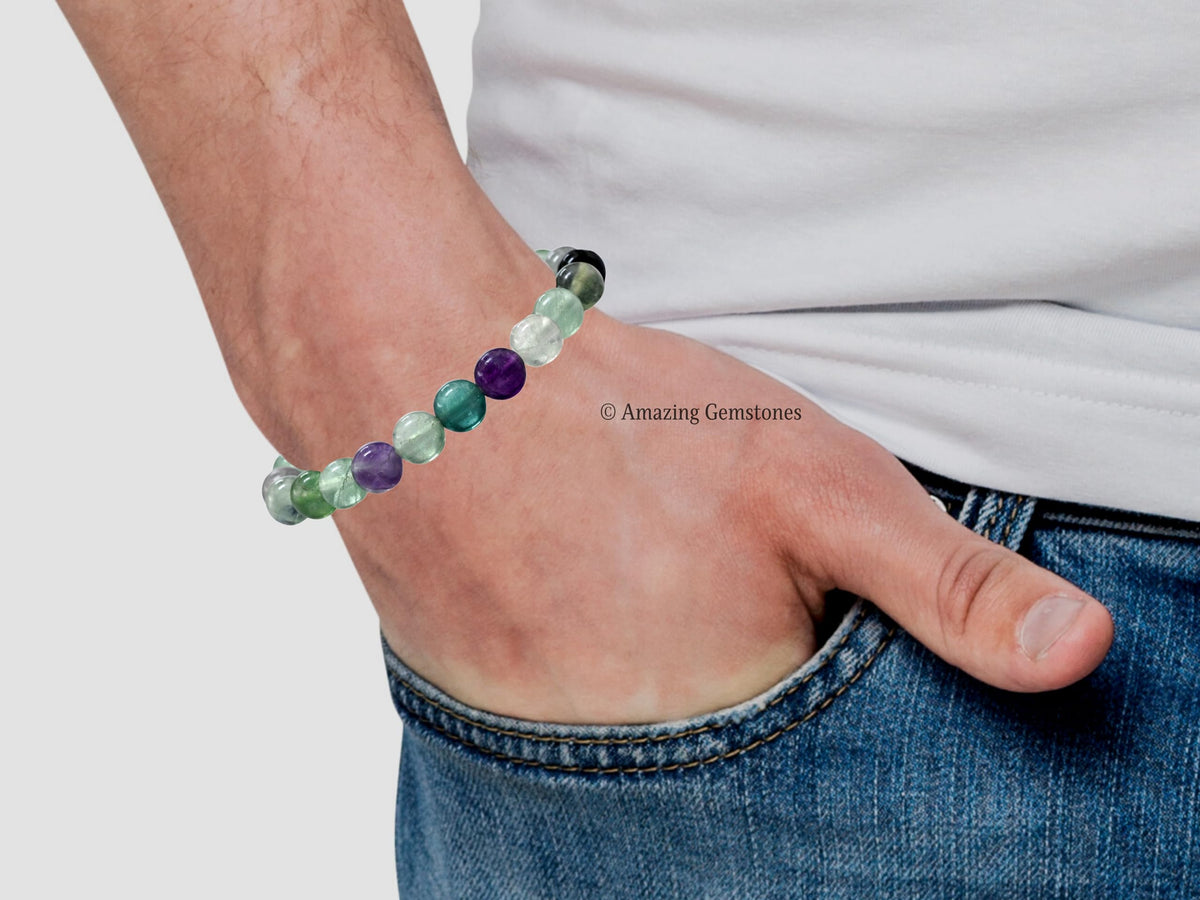 Amazing Gemstone Crystal Bracelet for Women Men's Gifts - Protection Healing Crystal Bracelet - 8mm Gemstone Beaded Stretchable Bracelet Pulseras Para Hombres Mujer Stocking Stuffers Mothers Day Gift (Multi Fluorite)
