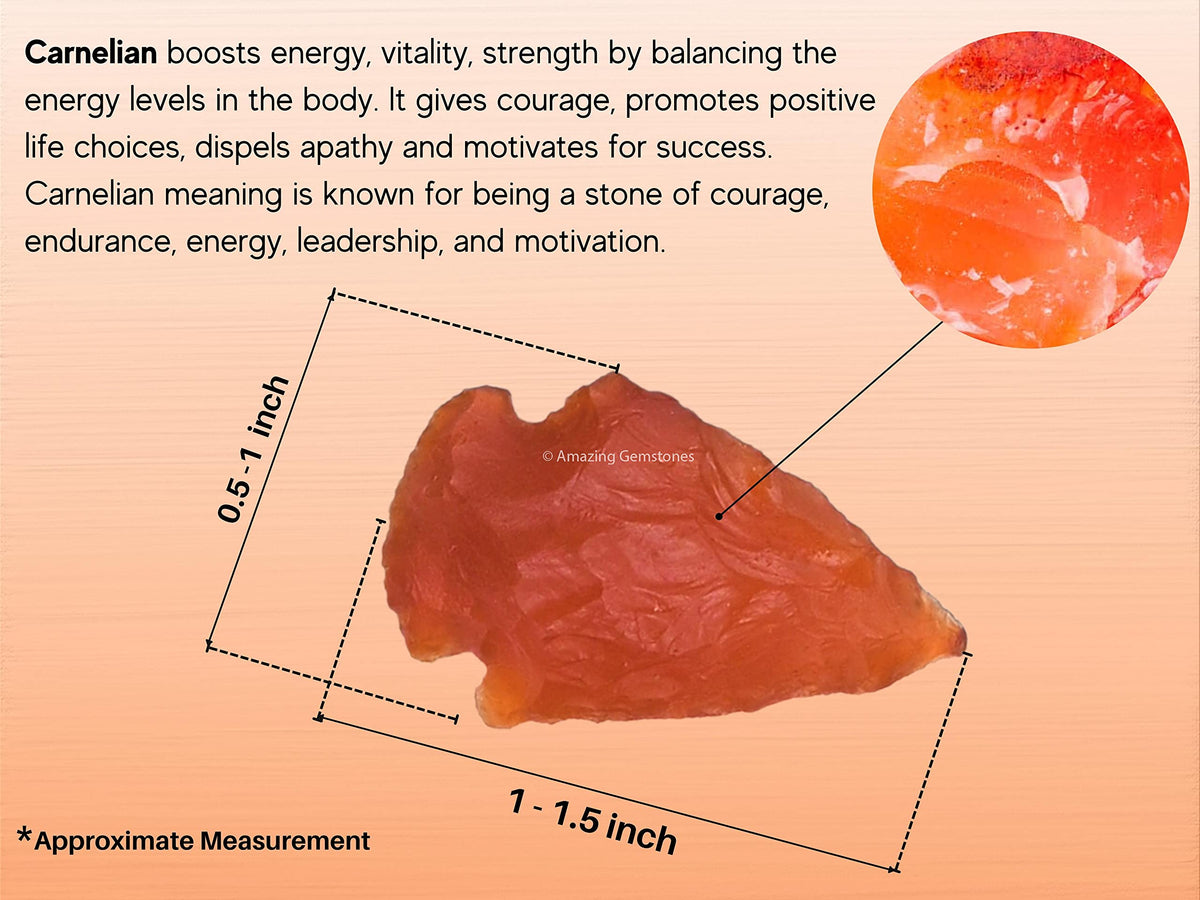 Amazing Gemstone 5 Pieces Carnelian Arrowhead, Crystal and Healing Stone Flint Rock Arrow Head - 1 to 1.5 Arrowheads for DIY Project Craft Point Jewelry Making
