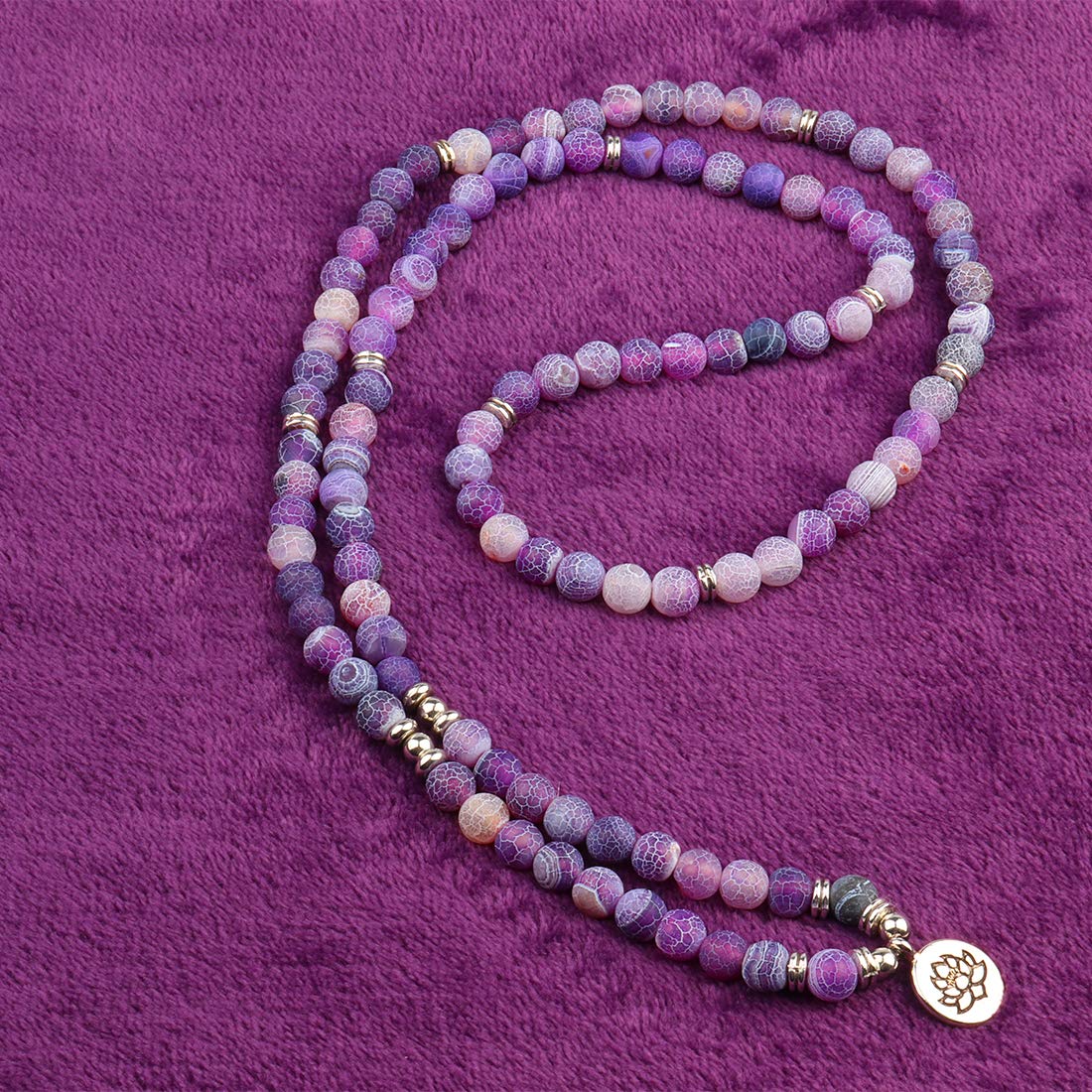GVUSMIL 8mm 108 Mala Beads Wrap Bracelet Necklace for Yoga Charm Bracelet Natural Gemstone Jewelry for Women Men (Purple Weathered Stone)
