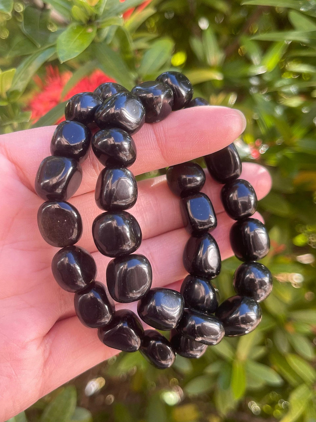 GAF TREASURES Black Obsidian Crystal Nugget Bracelet, Genuine Black Obsidian Tumbled Gemstone Bracelet, Healing Crystal Bracelet, Gift for Men & Women (1)