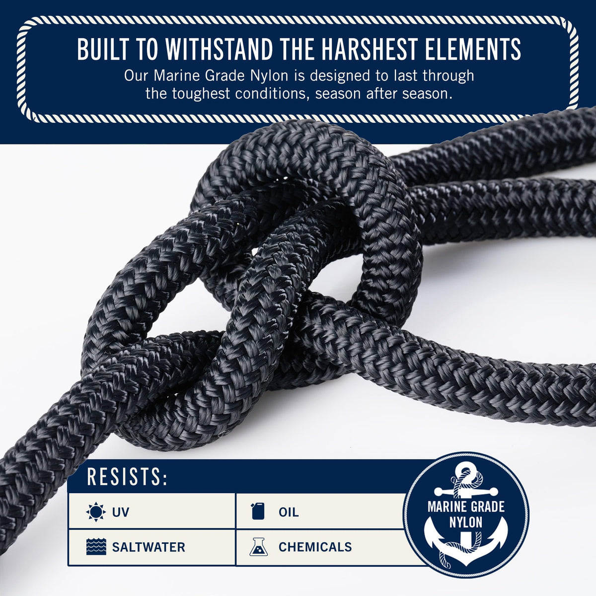 RainierSupplyCo Boat Anchor Rope - Double Braided Marine Rope Anchor Line - 100 ft x 3/8 Inch Nylon Boating Line with 316 Stainless Steel Thimble and Heavy Duty Marine Grade Bow Shackle - Black