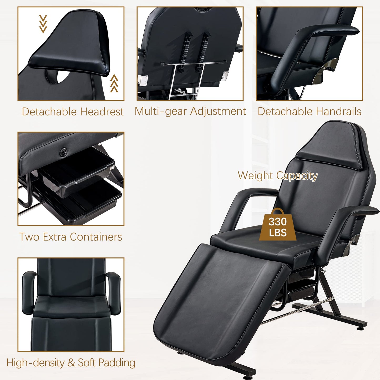 Tattoo Chair Adjustable Folding Salon Bed with Hydraulic Stool Massage Bed for Professional Massage Beauty Spa Black,Bed Table Adjustable Beauty Barber Spa Beauty Equipment 72.8" L x24.4 W x 27.6" H