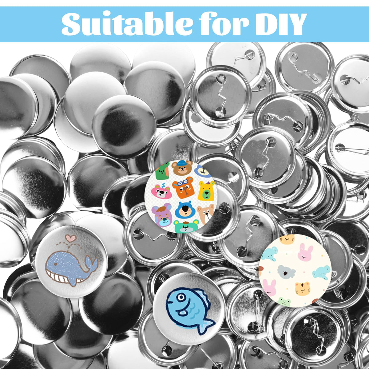 MUXHEL 900Pcs Blank Button Maker Supplies 1.46 Inch/37mm Dia Button Pins Round Metal Blank Badge Parts Metal Covers, Metal Backs& Clear Film for Button Maker Machine, Pin Maker, Badge Button Press