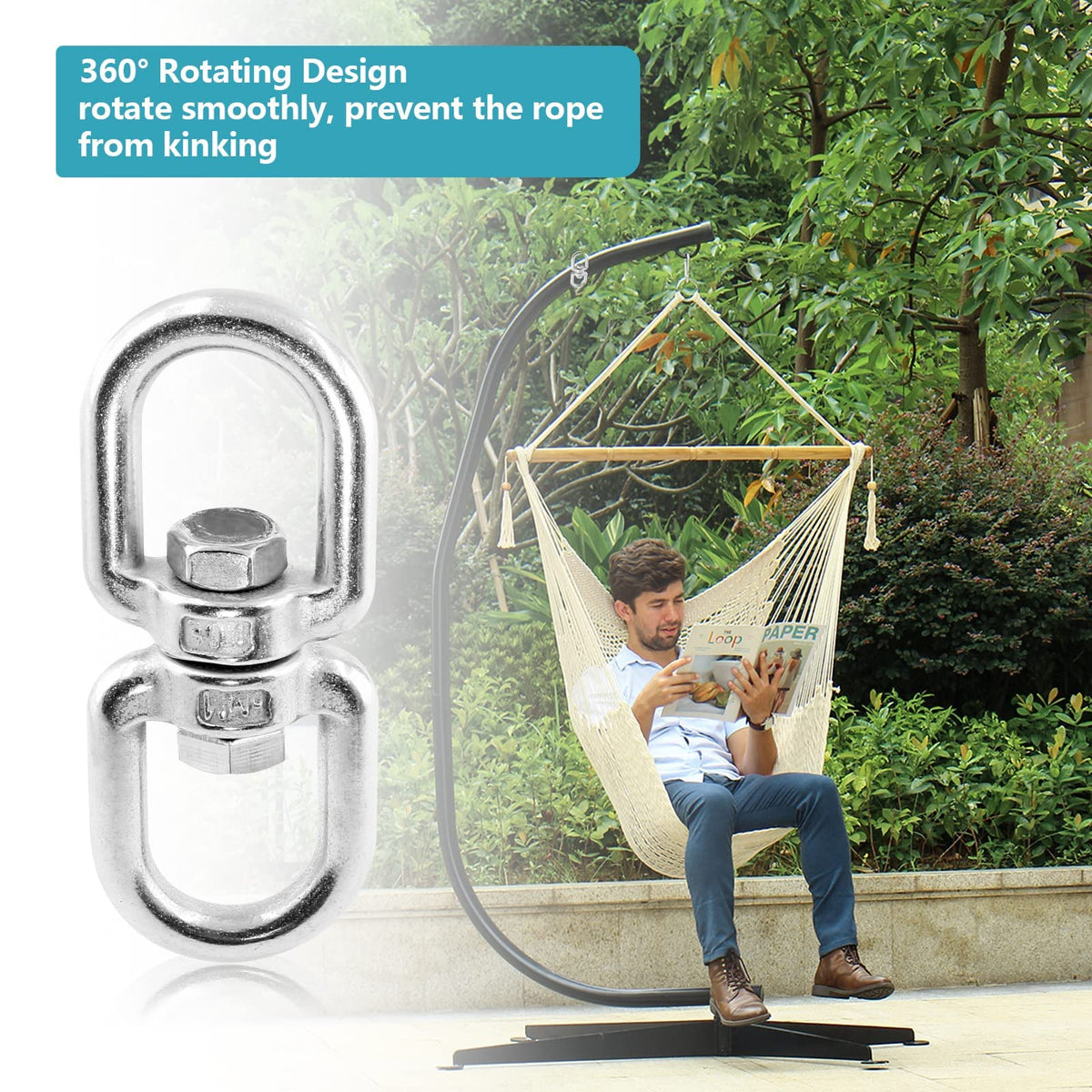 Bonsicoky Heavy Duty M8 304 Stainless Steel Swing Swivel, 360 Degree Rotational Device Hanging Accessory for Web Tree Swing, Hammock Chair, Aerial Yoga, Climbing Rope, Hold Up to 1200LB