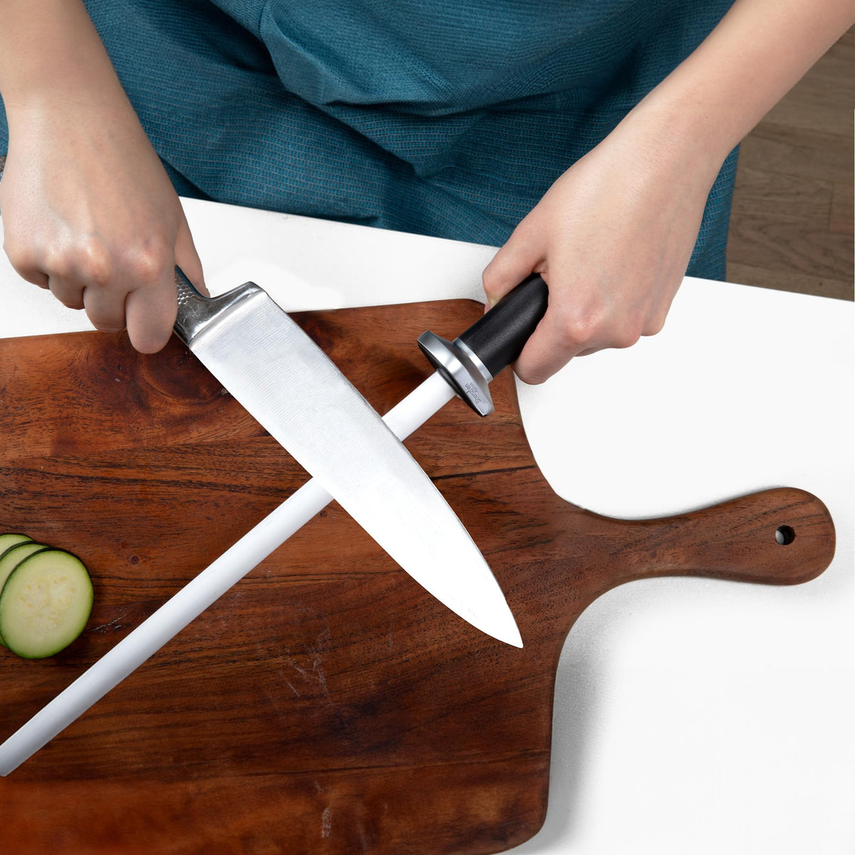 Shenzhen Knives White Ceramic Knife Sharpener Honing Rod: Best Professional Knife Sharpening Tool.12 Inch Honing Stick, Ceramic Honing Rod for Chef's Knife and Kitchen Knife