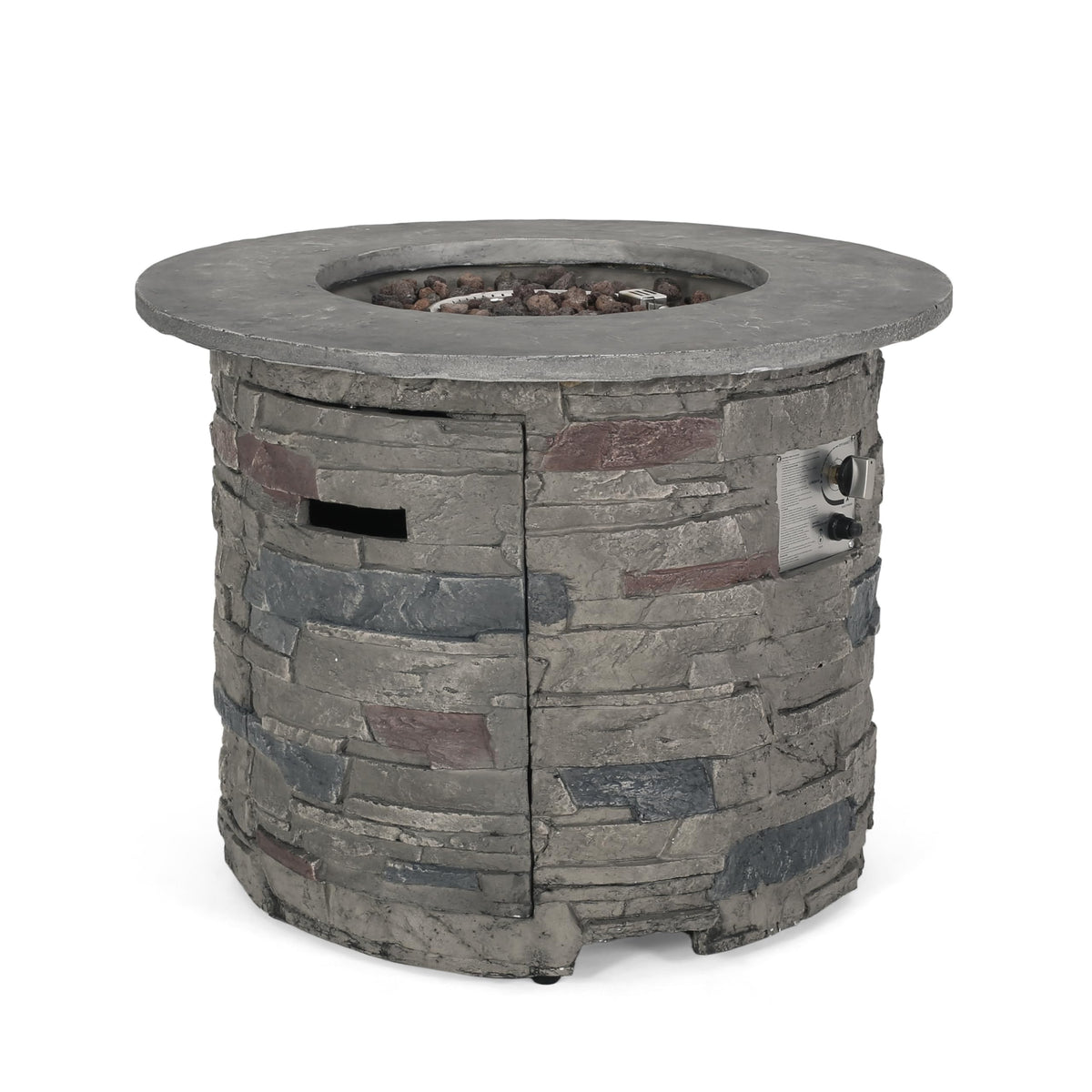 YOPTO Outdoor 32" Round Propane Fire Pit Table,40,000 BTU,MgO Stone Finish with Lightweight Concrete and Natural Stone Finish,Patio Heater for Garden Backyard Deck,Rain Cover,Stone Gray
