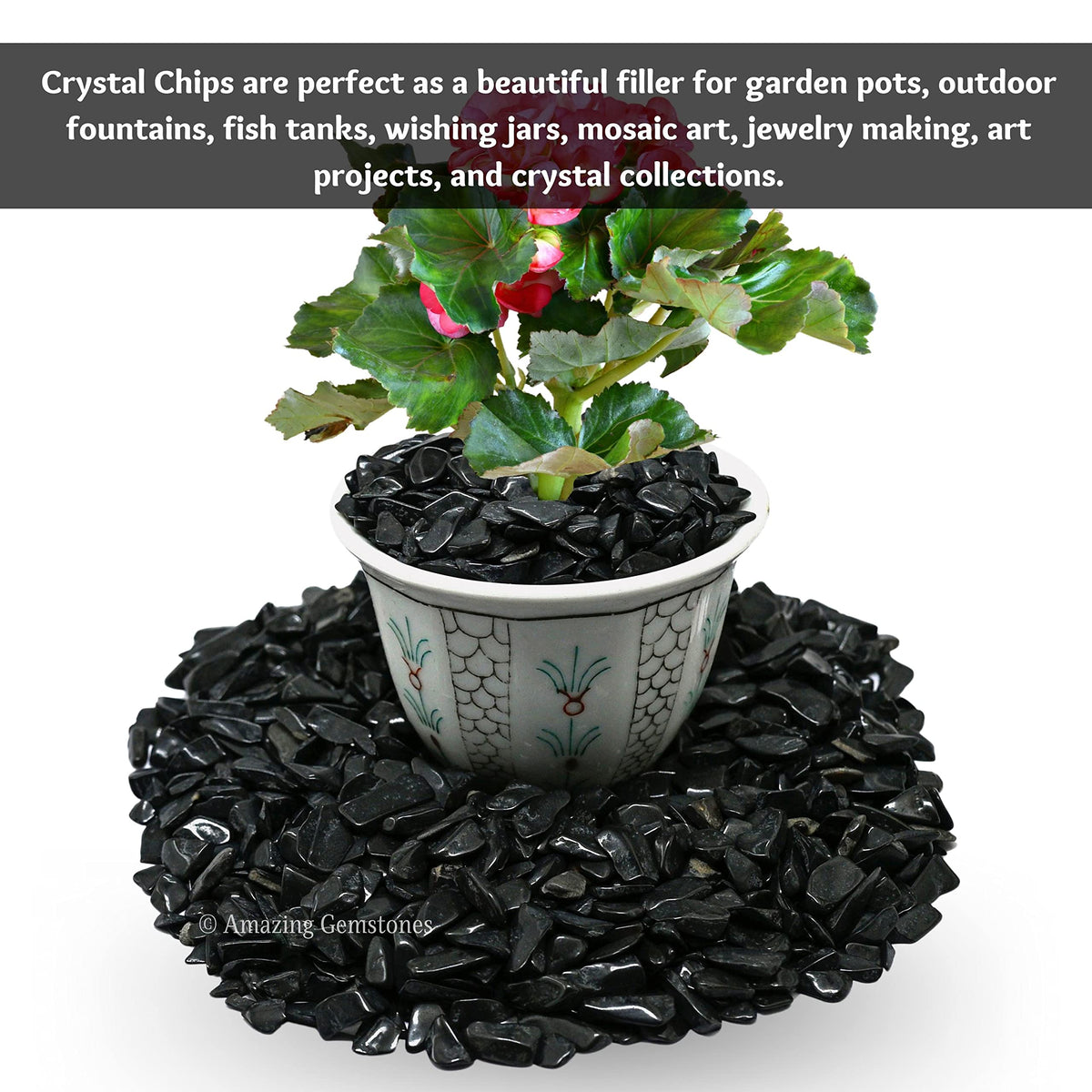 Amazing Gemstone Black Agate Crystal Chips Aquarium Gravel Rocks - Black Agate Chips Bulk Fish Tank Gravel, Small Tumbled Stone Chips and Tiny Crystals for Decoration (Natural AAA Grade Gemstones)
