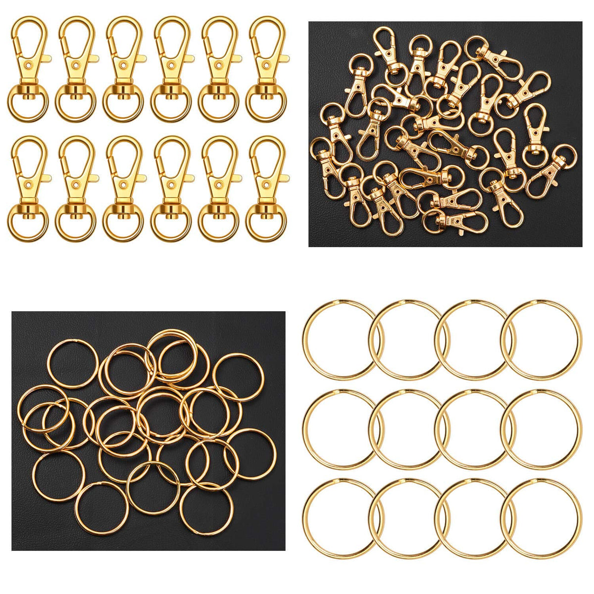 Anezus 100Pcs Craft Tassel Set - 50 Tassels, 25 Lobster Clasp Keychains, 25 Rings for Acrylic Keychains, Gold