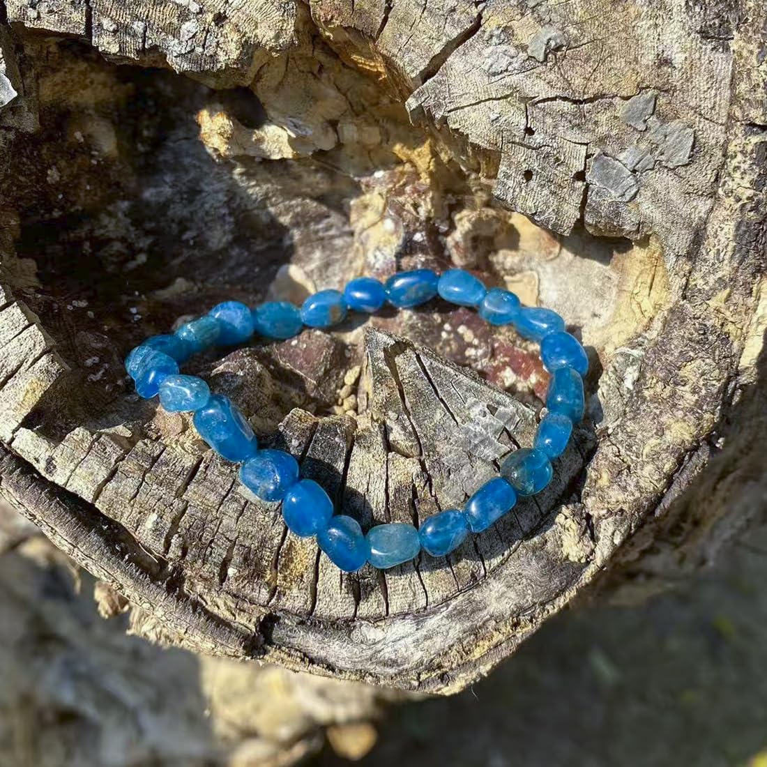 Blue Apatite Chips Bracelet 6MM | Natural Throat Chakra Crystal Beads Handmade Manifestation Motivation Bracelet - Adjustable Spiritual Jewelry | Beading Tool Kit - Fits for 6-7" Small Wrist