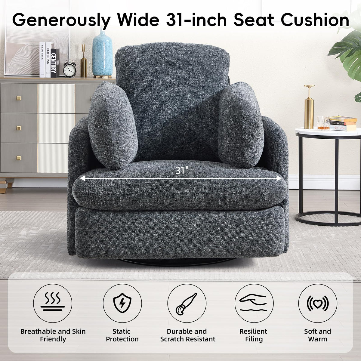 Bonzy Home Manual Recliner Chair Set of 2, 360°Swivel Rocker Recliner Chair for Adults, Overstuffed Nursery Rocking Reclining Sofa with 2 Pillows and Hidden Storage, Dark Grey