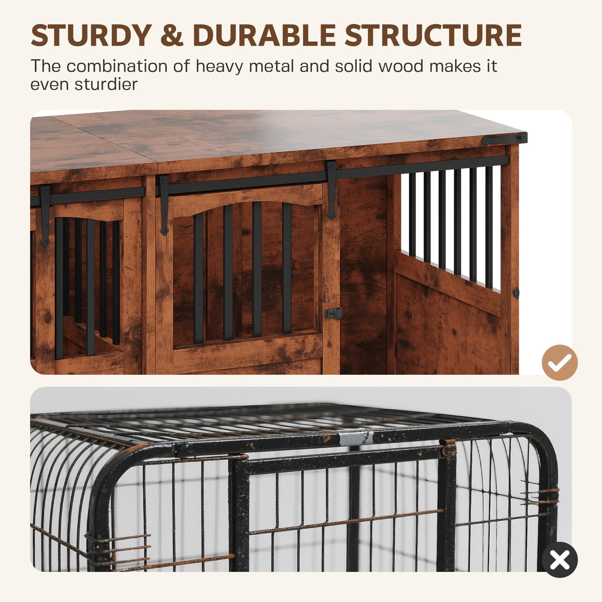 Homiflex 72" Double Dog Crate Furniture for 2 Medium Large Dogs Wooden Heavy Duty Dog Kennel Furniture with 2 Sliding Doors and Divider Decorative Dog Cage TV Stand End Table for Indoor, Brown