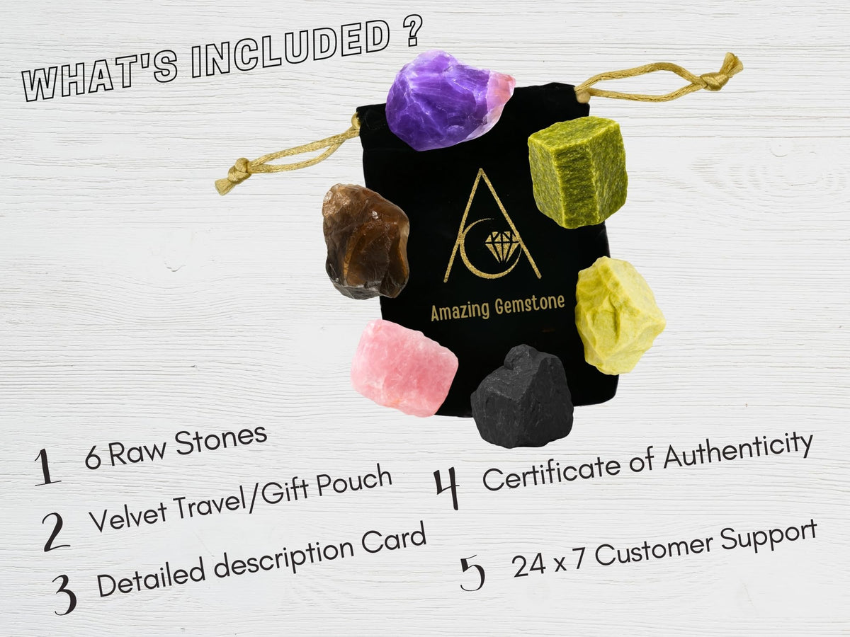 Amazing Gemstone Crystals for Sleep Manifestation, Set of 6 Amethyst, Smoky Quartz, Shungite, Vesuvianite, Serpentine and Rose Quartz Healing Crystals and Stones