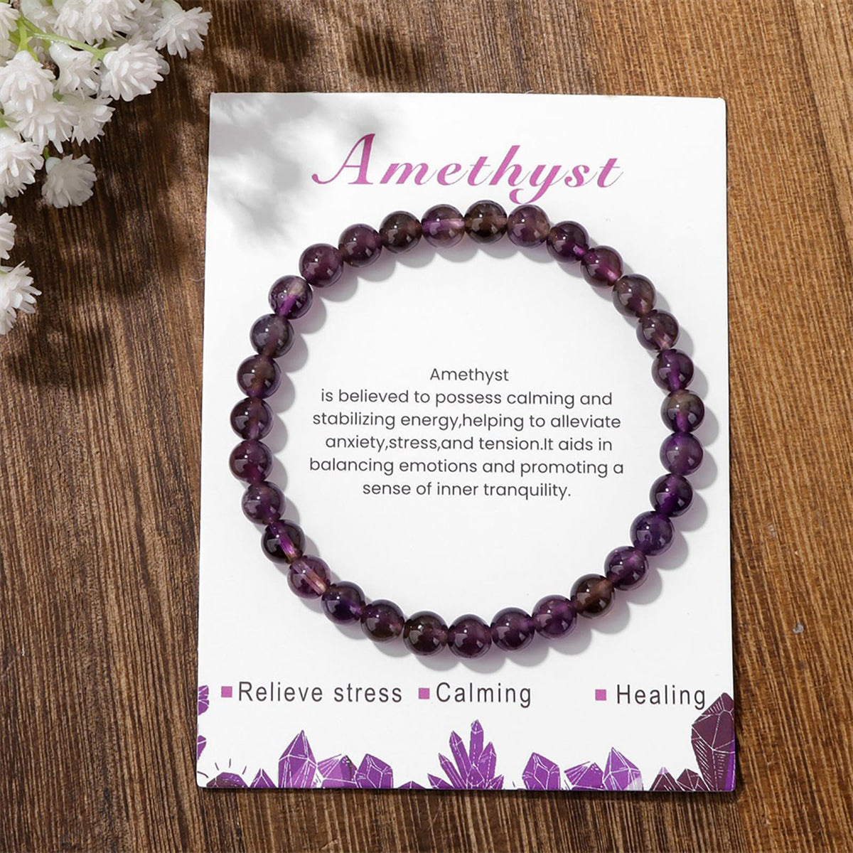 Amethyst Bracelet for Women 6mm Handmade Amethyst Crystal Bracelet Purple Bead Bracelet Amethyst Beaded Bracelets Stretch Gemstone Bracelets Healing Crystal Bracelets Amethyst Jewelry for Women