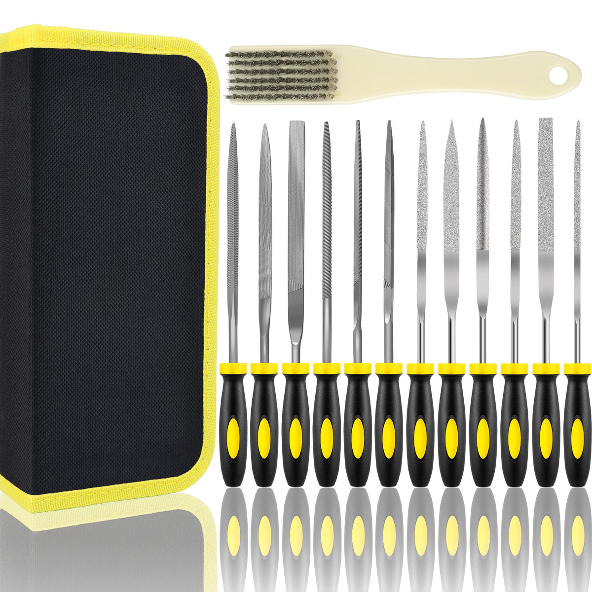 kapoua Small File Set, Needle Diamond File 13PCS, 6pcs Jewlers Files & 6pcs Steel Files Precision Metal Work, Woodworking, Plastic Carving Tool with Steel Brush and Carry Case