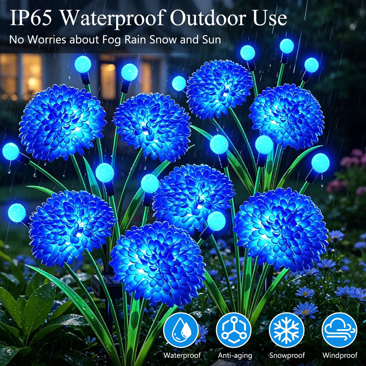 Solar Firefly Lights Outdoor Waterproof, 4 Pack Blue Solar Flowers Swaying Lights With Flowers, Flower Light Garden Decor for Outside Yard Patio Halloween Christmas, Gifts for Women Grandma