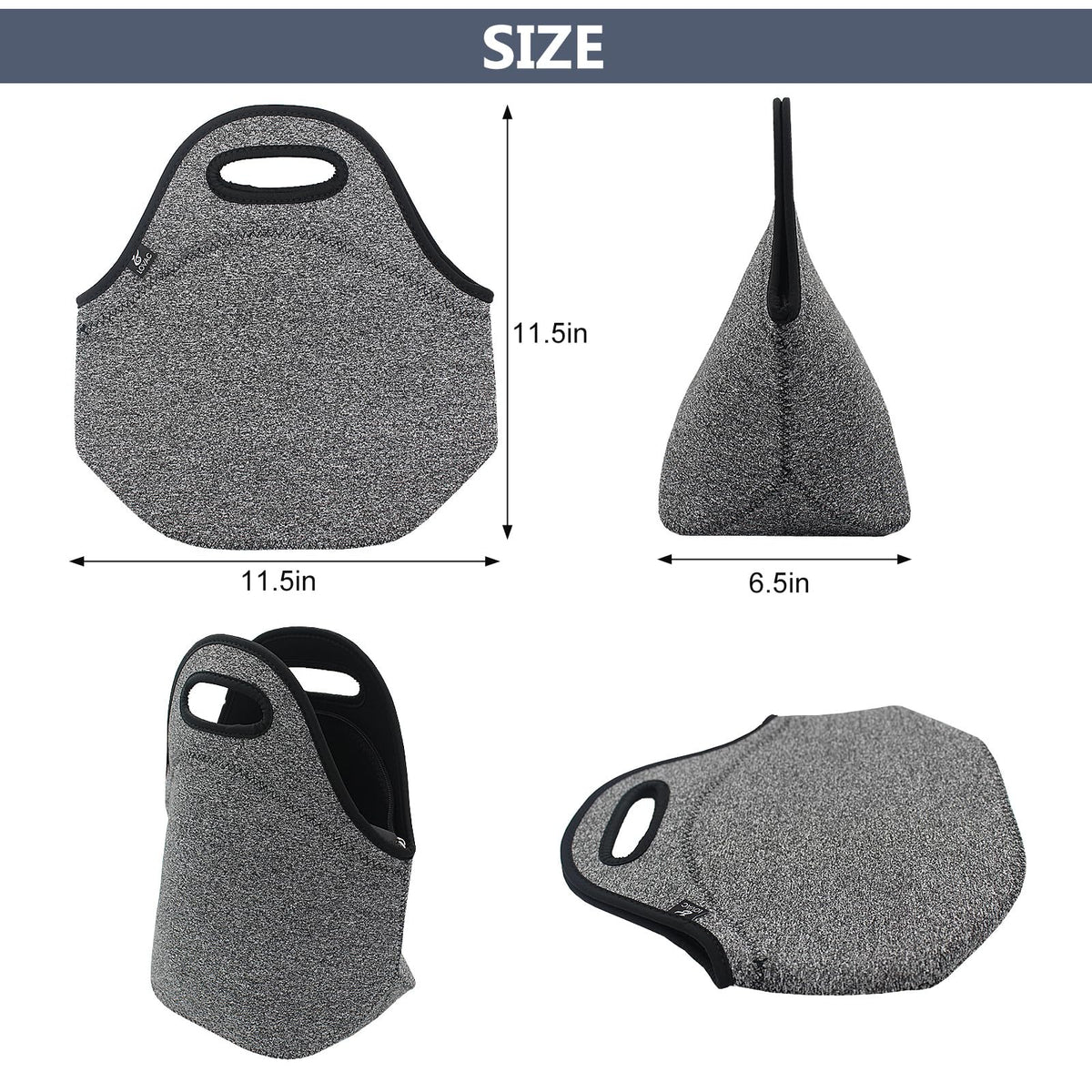 LOVAC Insulated Neoprene Lunch Bag for Men,Reusable Lunch Tote,Durable and Waterproof Lunch Bags,Soft and Lightweight (Black-Grey)