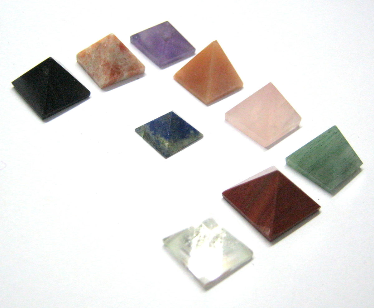 crystalmiracle Lot of 9 Multi Crystal Loose Mini Pyramids Bagua Vaastu Crystal Healing Wellness Psychic Energy Feng Shui Reiki Positive Energy Home Office Gift Gemstone Metaphysical
