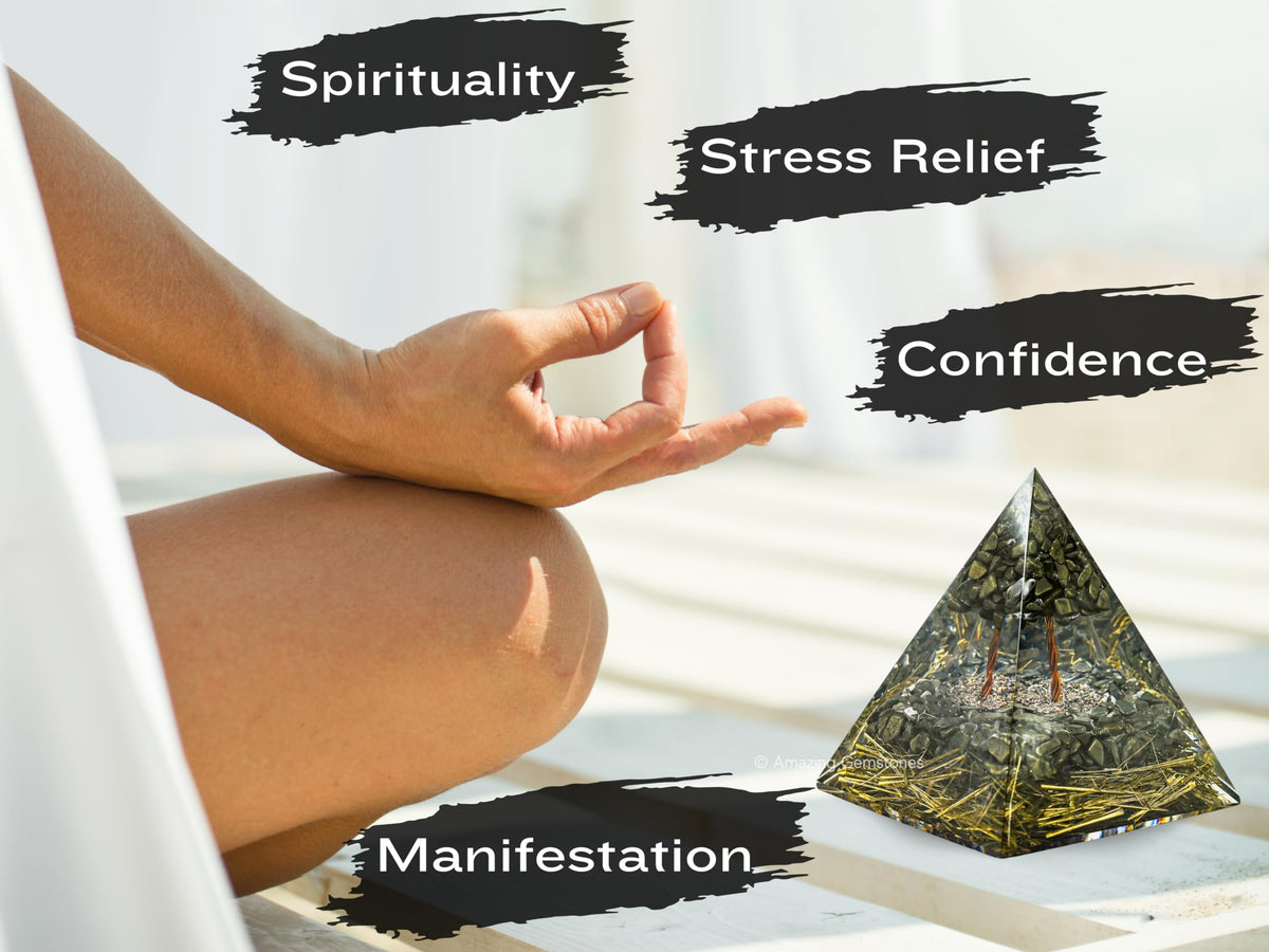 Amazing Gemstone Organite Orgone Pyramid Extra Large 105 MM - Orgone Energy Pyramid with Pyrite Crystals and Healing Stone - Orgonite Pyramids Crystals and Positive Energy