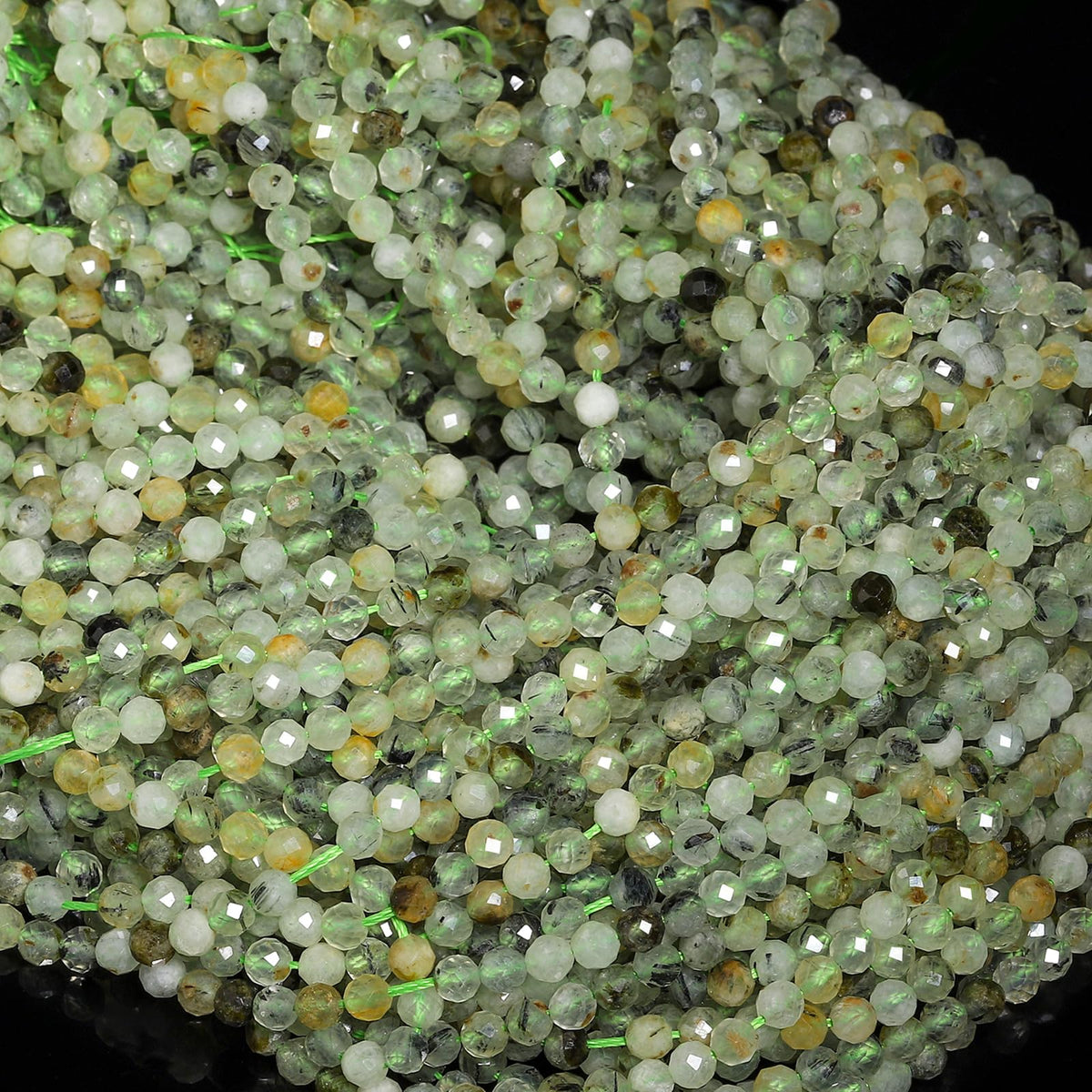 Song Xi 120pcs 3mm Natural Prehnite Gemstone Beads Faceted Round Loose Stone Beads for Jewelry Making