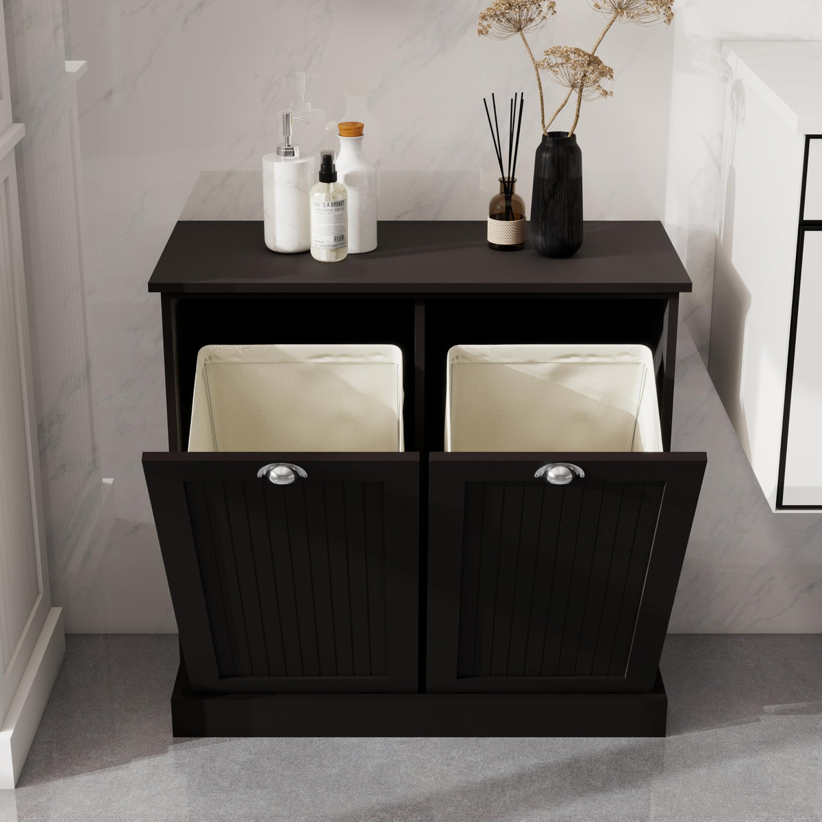 Gecheer Two-Compartment Tilt-Out Laundry Sorter Cabinet - Organized and Easy to Clean Modern Bathroom Storage Cabinet, Bathroom Shelf, Freestanding Cupboard for Living Room LYKW1120139082