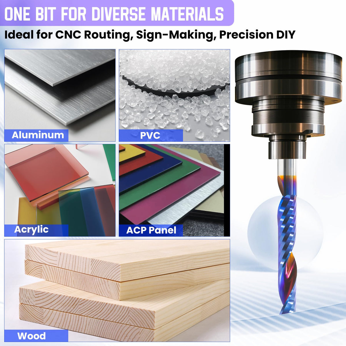 HQMaster 10pcs O Flute CNC Router Bits, 1/8 Inch Shank Single Flute End Mill, Tungsten Carbide Spiral Router Bit, Upcut Single Edged Engraving Milling Cutter for Acrylic, Plastic, MDF, Aluminum, PVC
