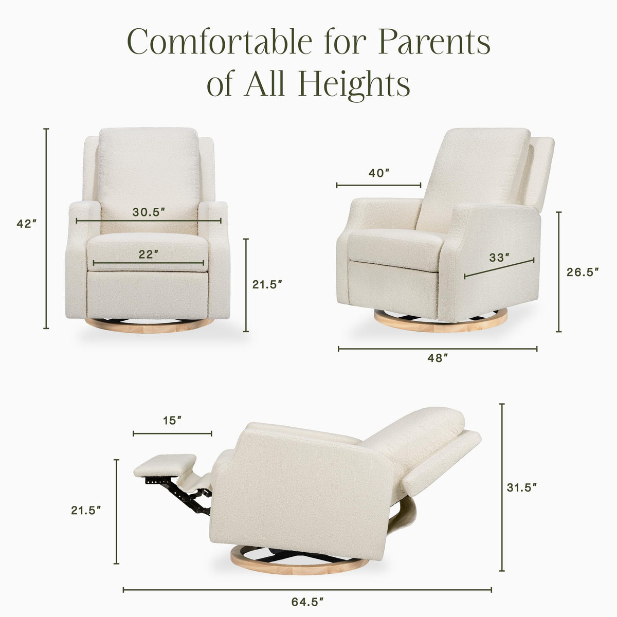Namesake Crewe Glider Recliner Nursery Chair - GREENGUARD Gold & Certi-PUR US Certified Rocker Recliner - Glider Rocking Chair for Nursery & Living Room - Manual, 360° Swivel, Ivory