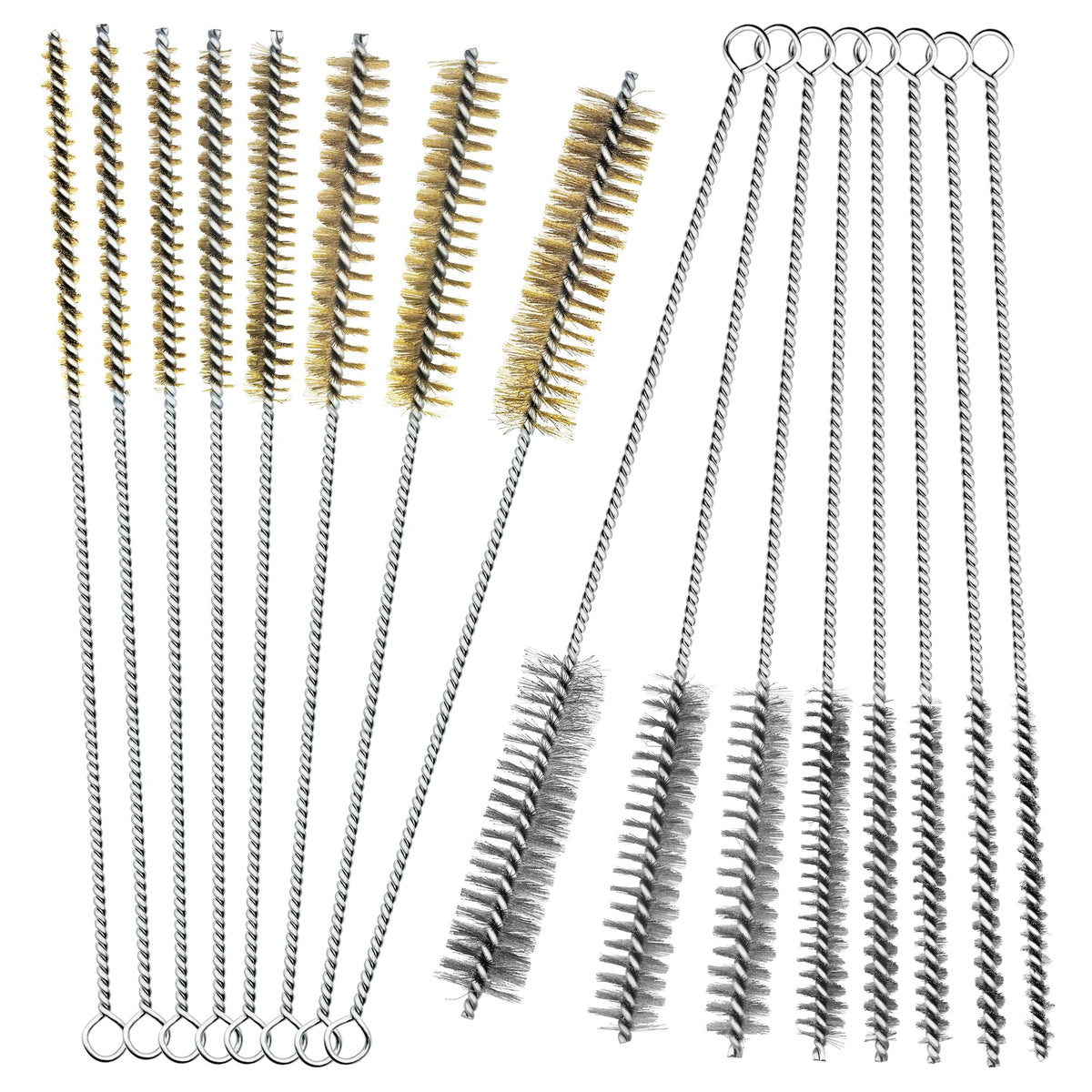 PokShow 16Pcs Stainless Steel & Brass Wire Tube Brushes Bottle Brush Set,12" Long Wire Bore Brushes for Deep Cleaning Pipes,Tubes,Narrow Spaces, Engine Parts, Home Brew(1/4"-1" Sizes)