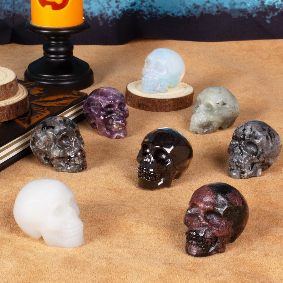 White Opalite Crystal Skull, 1.4 Inch Miniature Hand Carved Reiki Healing Pocket Stone, Small Collectible Skull Figurine for Altar Home Office Decor, Crystal Statue Meditation Gift for Men Women