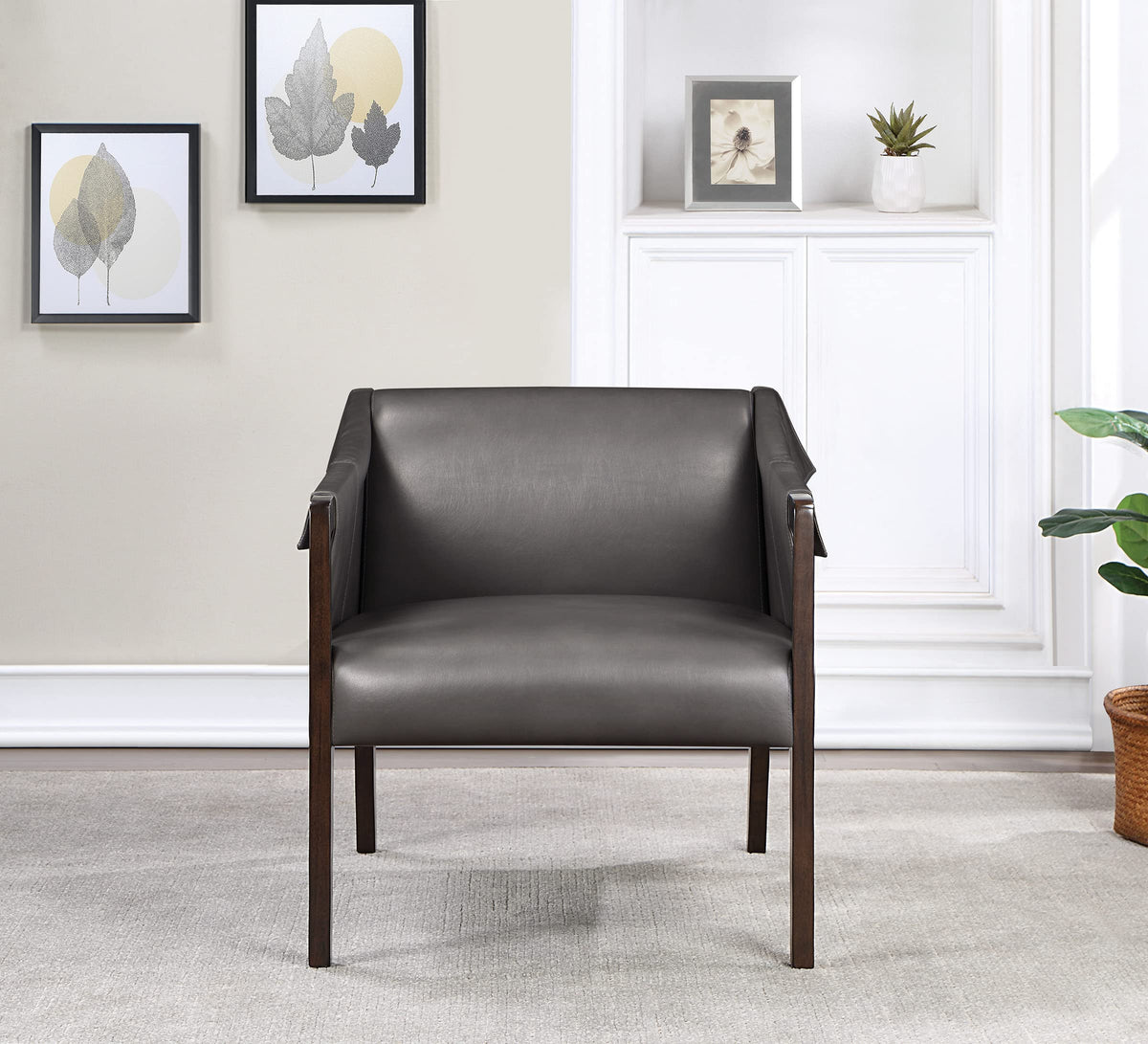 OSP Home Furnishings Parkfield Faux Leather Accent Chair with Sling Buckle Design and Solid Wood Frame, Pewter