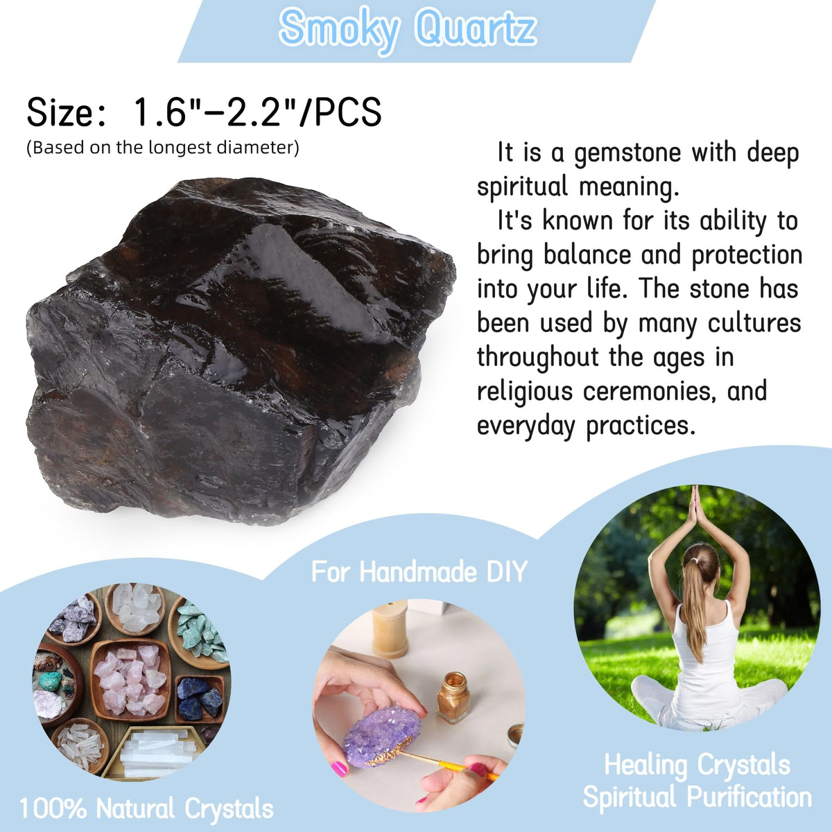YATOJUZI Smoky Quartz 1.8-2.2" Natural Raw Stones and Healing Crystals Large Stone Rough Crystal Rocks for Tumbling Cabbing Polishing Fountain Rocks Decoration 1PCS