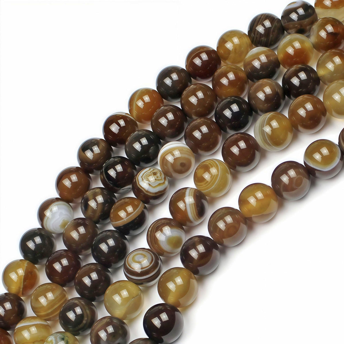 MJDCB Natural Stone Beads Coffee Stripe Agate Round Loose Beads for Jewelry Making DIY Bracelet Necklace (10mm)