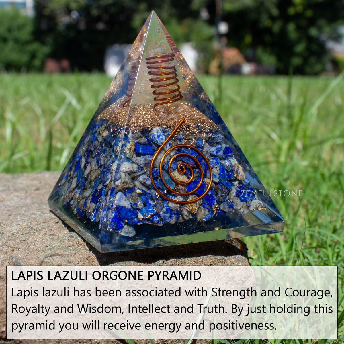 Lapis Lazuli Orgone Pyramid for Wisdom, Harmony, Honest & Self-Awareness | Orgonite pyramids with Copper Coil and Crystal Quartz for Chakra Protection
