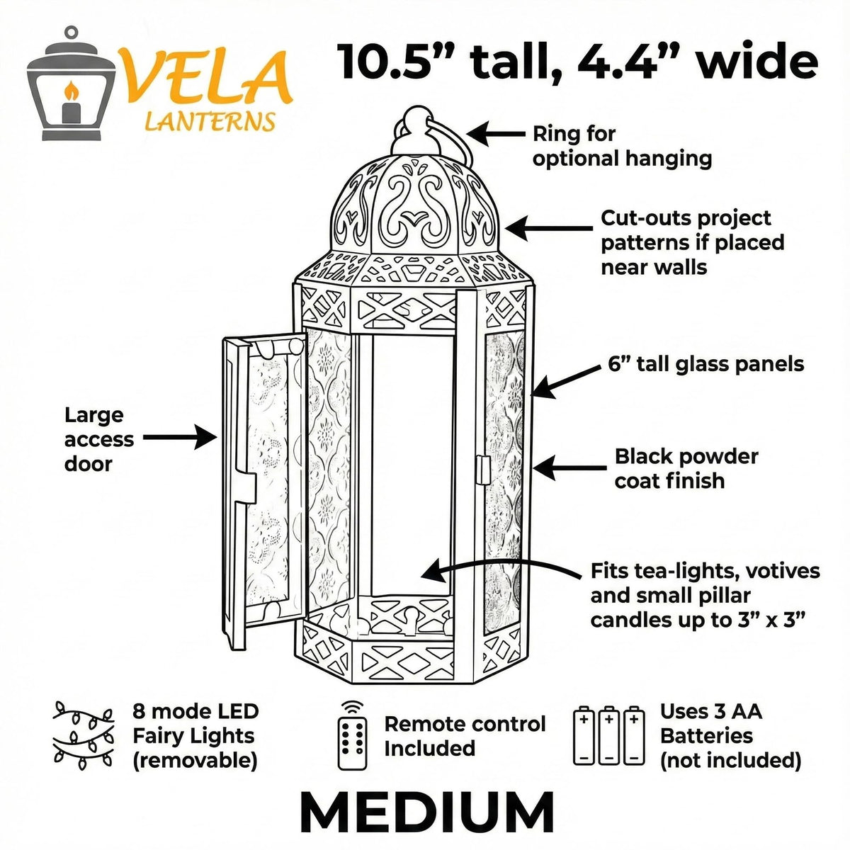 Vela Lanterns Decorative Indoor Fairy Light Candle Holder, Green, M