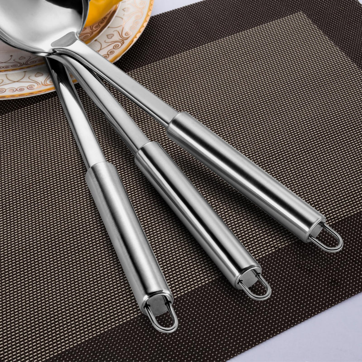 Pleafind Serving Utensils Set for Parties,3-Piece Silver Stainless Steel utensils set,Includes 1 Serving Spoon, 1 Slotted Spoon and 1 Soup Ladle,Serving Spoons for Buffet