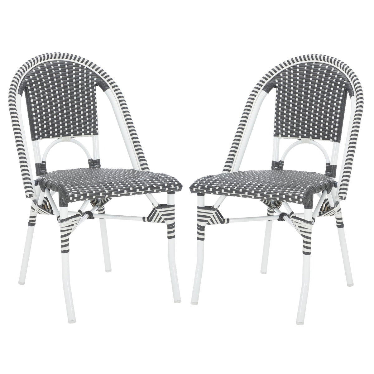 SAFAVIEH Outdoor - Torino Bistro Chair Set of 2 - Grey & White - Faux Wicker & Aluminum Frame - Bistro Side Chair Design - Ideal for Patio, Deck, Sunroom, Dining Area, 18" Seat Height (PAT7550E-SET2)